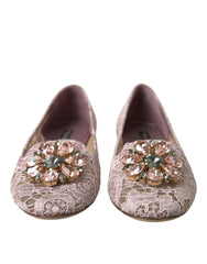 Dolce & Gabbana Pink Lace Crystal Ballet Flats Loafers Shoes -   -  Dolce & Gabbana.