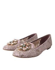 Dolce & Gabbana Pink Lace Crystal Ballet Flats Loafers Shoes -   -  Dolce & Gabbana.