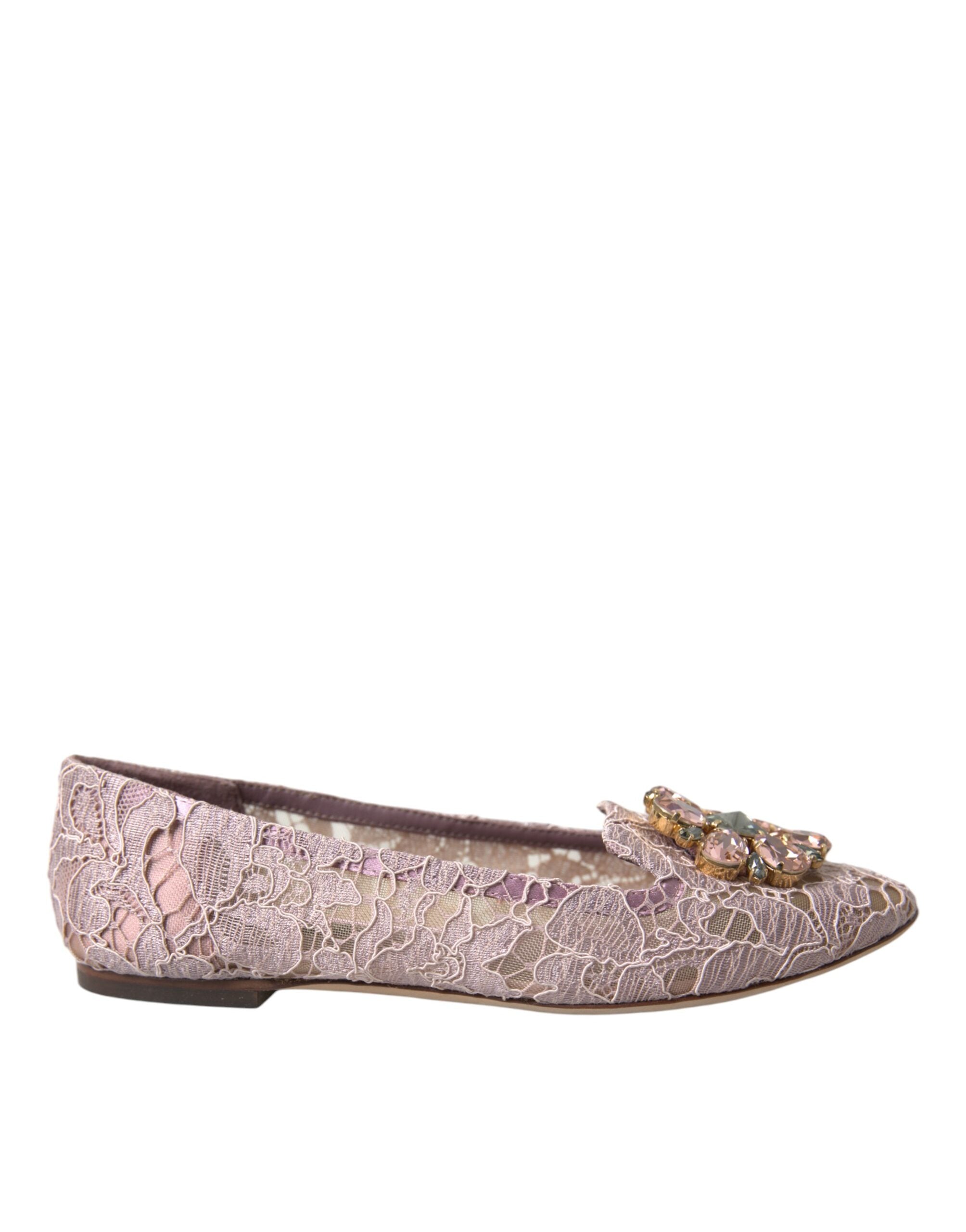 Dolce & Gabbana Pink Lace Crystal Ballet Flats Loafers Shoes -   -  Dolce & Gabbana.