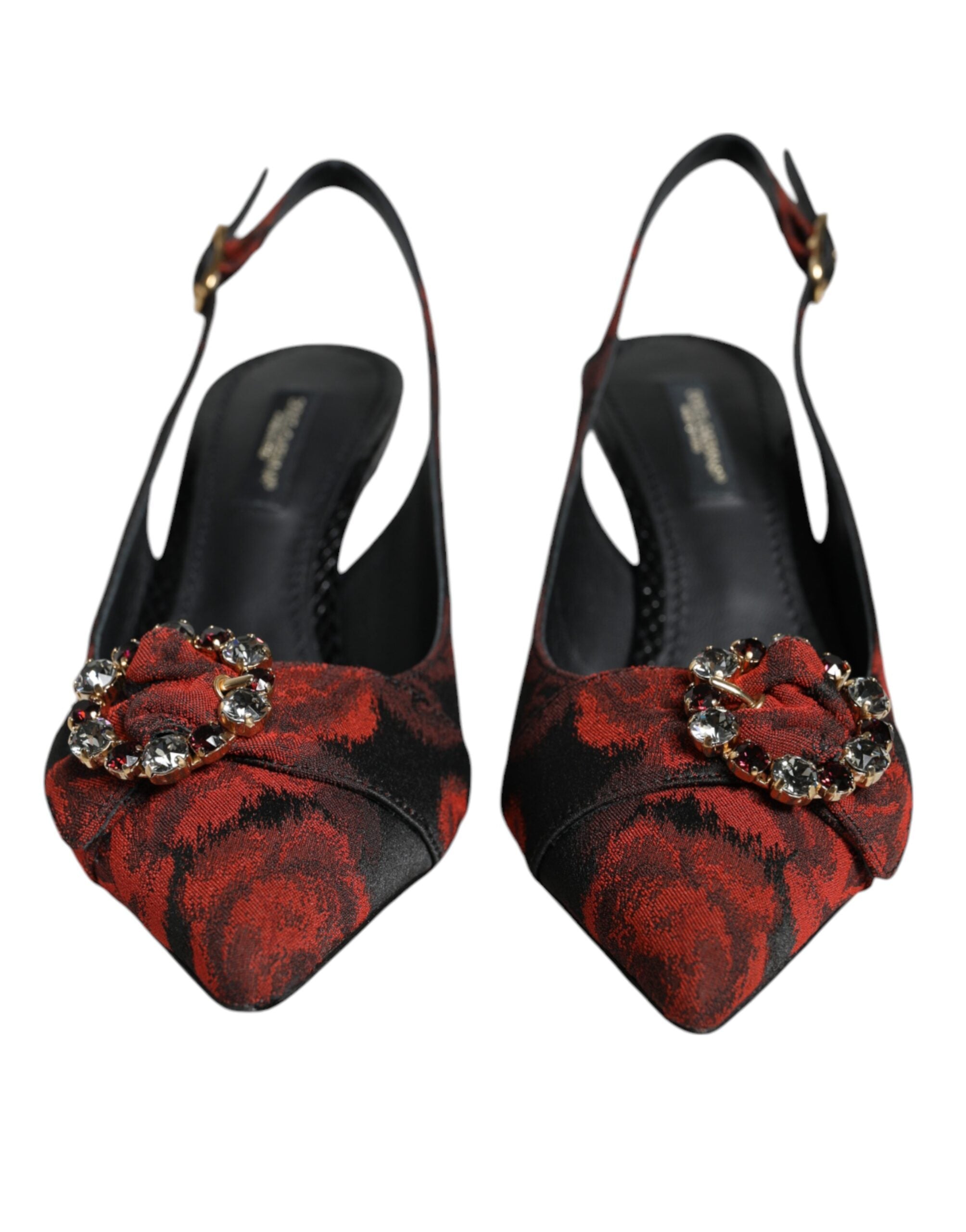 Dolce & Gabbana Black Red Floral Crystal Heel Slingback Shoes -   -  Dolce & Gabbana. Dolce & Gabbana Black Red Floral Crystal Heel Slingback Shoes -   -  Dolce & Gabbana.