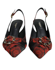 Dolce & Gabbana Black Red Floral Crystal Heel Slingback Shoes -   -  Dolce & Gabbana.