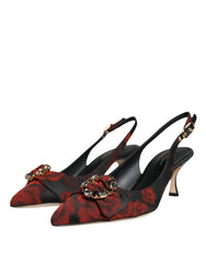 Dolce & Gabbana Black Red Floral Crystal Heel Slingback Shoes -   -  Dolce & Gabbana.