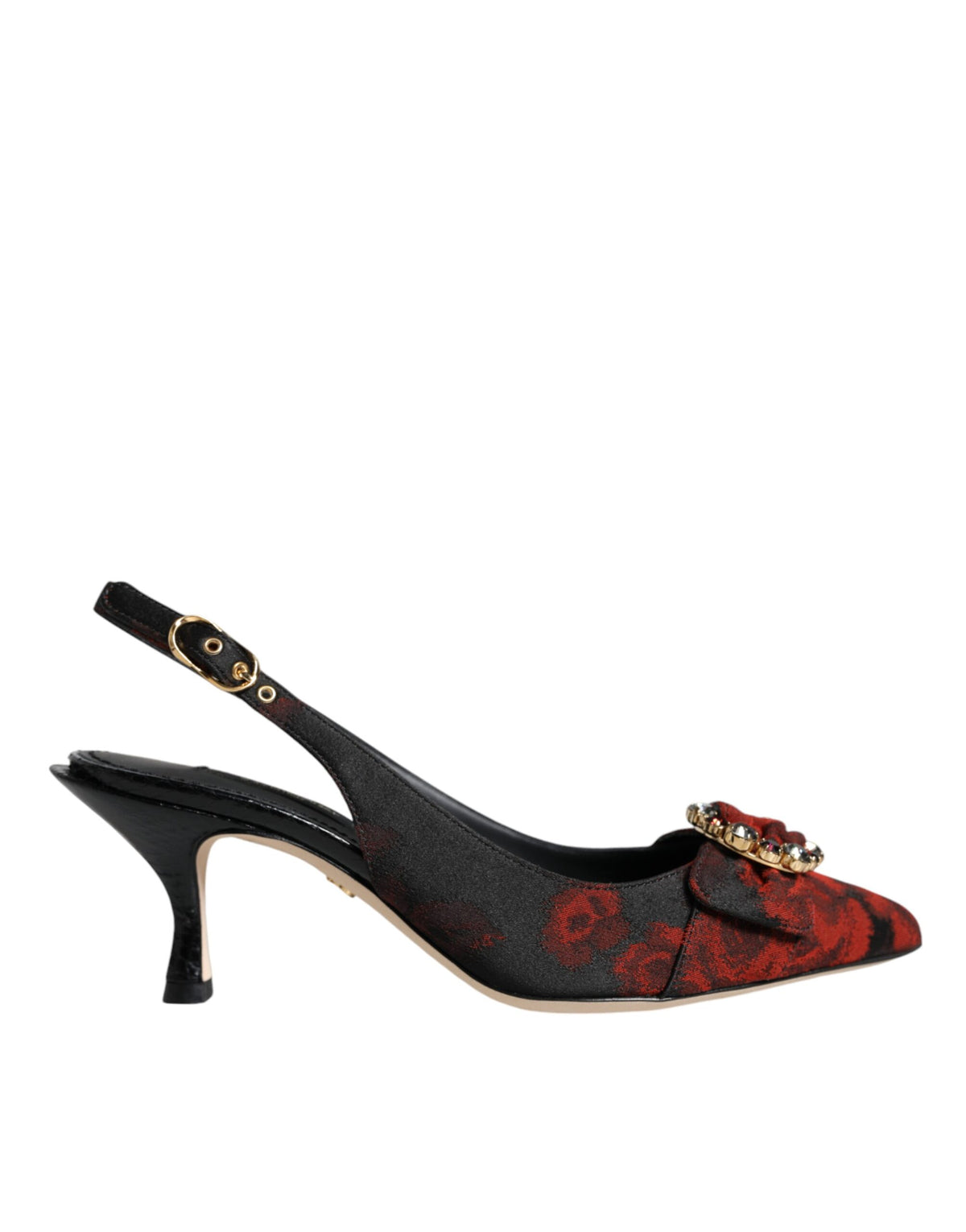 Dolce & Gabbana Black Red Floral Crystal Heel Slingback Shoes -   -  Dolce & Gabbana.