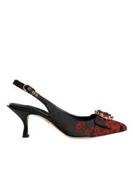 Dolce & Gabbana Black Red Floral Crystal Heel Slingback Shoes -   -  Dolce & Gabbana.