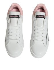 Dolce & Gabbana White Pink Portofino Low Top Sneakers Shoes -   -  Dolce & Gabbana.