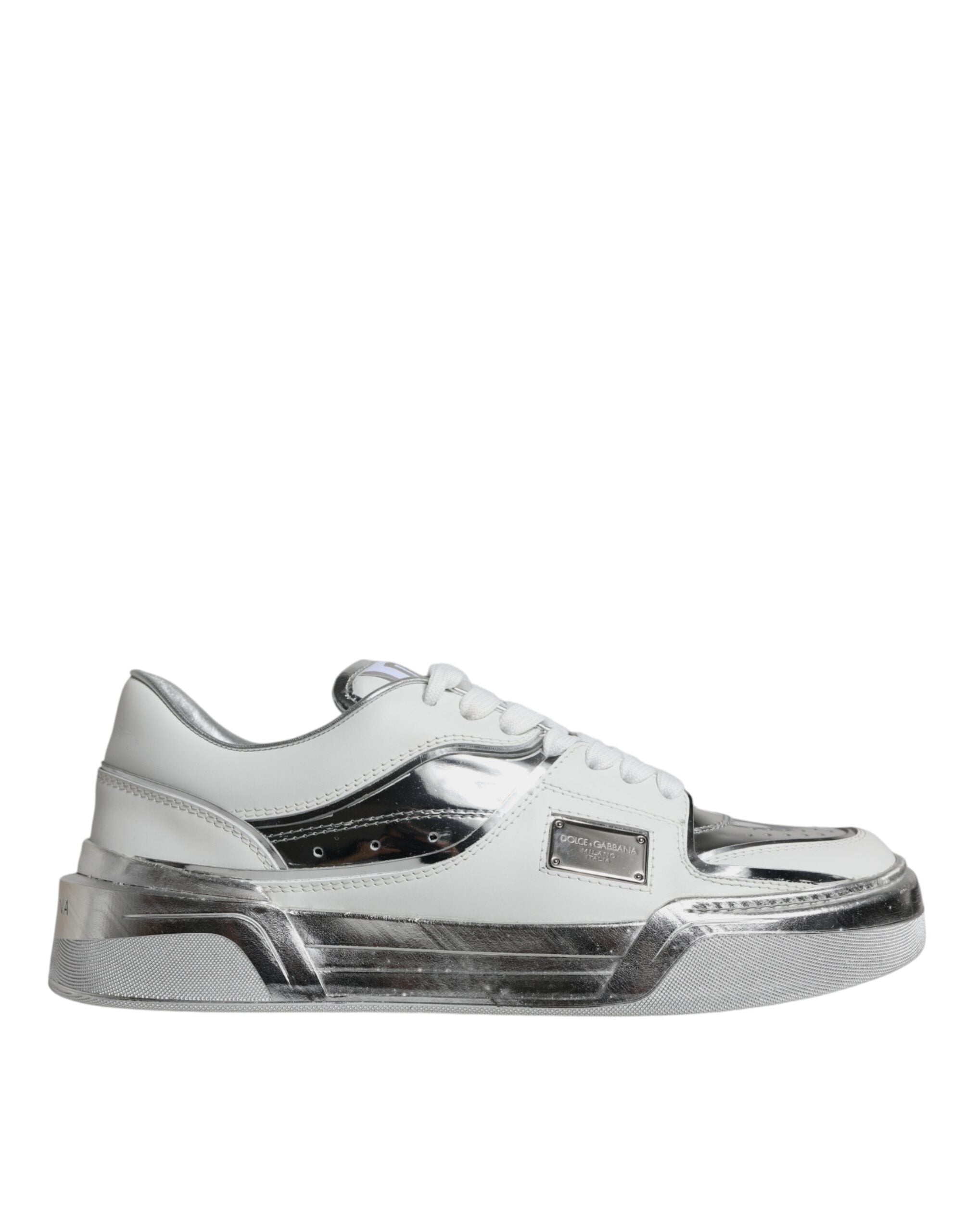 Dolce & Gabbana White Silver Leather Low Top Sneakers Shoes -   -  Dolce & Gabbana.