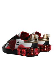 Dolce & Gabbana White Red Crystals Leather Portofino Sneakers Shoes -   -  Dolce & Gabbana.