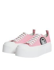 Dolce & Gabbana Pink White Canvas Logo Low Top Sneakers Shoes -   -  Dolce & Gabbana.