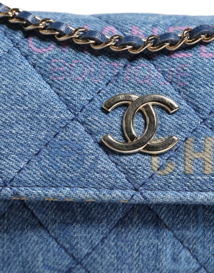 Chanel Denim Mood Flap Micro Logo Printed Fringed Shoulder Bag -  Luxury Shoulder Bag for Women -  Chanel. Chanel Denim Mood Flap Micro Logo Printed Fringed Shoulder Bag -  Luxury Shoulder Bag for Women -  Chanel.