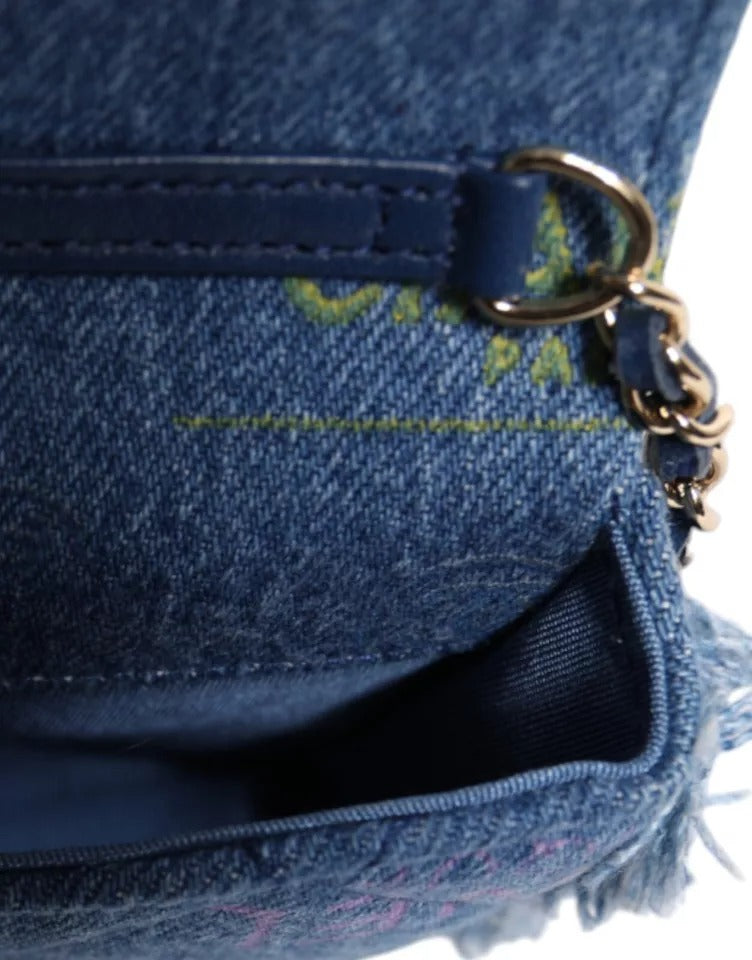 Chanel Denim Mood Flap Micro Logo Printed Fringed Shoulder Bag -  Luxury Shoulder Bag for Women -  Chanel. Chanel Denim Mood Flap Micro Logo Printed Fringed Shoulder Bag -  Luxury Shoulder Bag for Women -  Chanel.