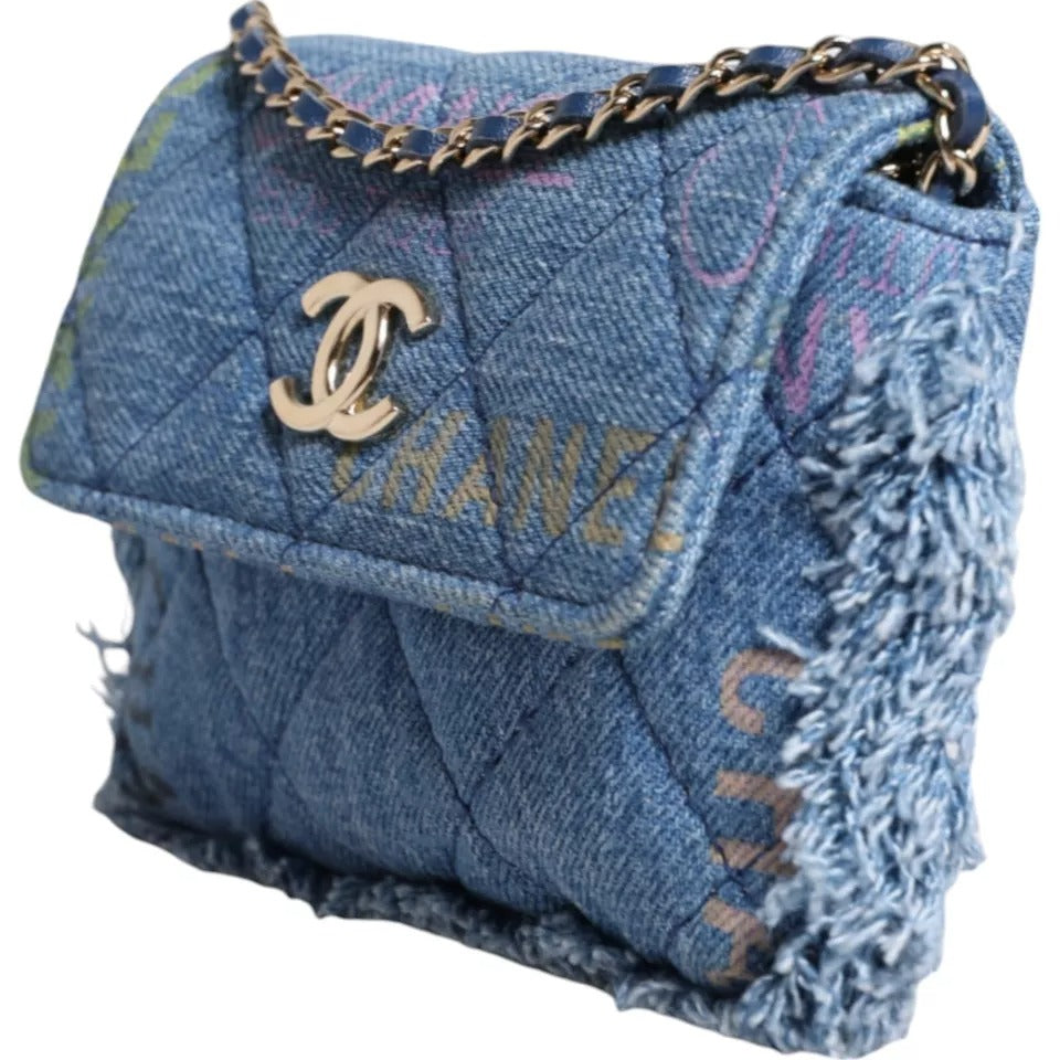 Chanel Denim Mood Flap Micro Logo Printed Fringed Shoulder Bag -  Luxury Shoulder Bag for Women -  Chanel. Chanel Denim Mood Flap Micro Logo Printed Fringed Shoulder Bag -  Luxury Shoulder Bag for Women -  Chanel.