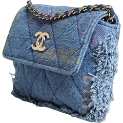 Chanel Denim Mood Flap Micro Logo Printed Fringed Shoulder Bag -  Luxury Shoulder Bag for Women -  Chanel.