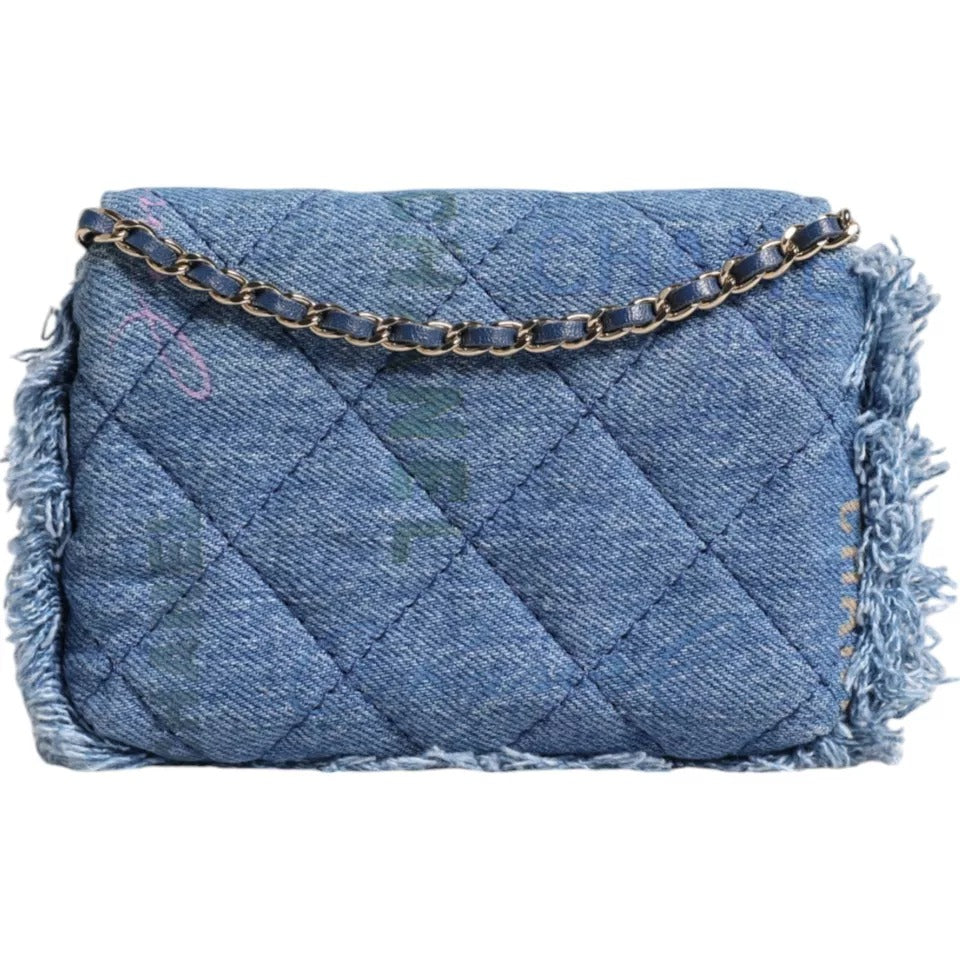 Chanel Denim Mood Flap Micro Logo Printed Fringed Shoulder Bag -  Luxury Shoulder Bag for Women -  Chanel. Chanel Denim Mood Flap Micro Logo Printed Fringed Shoulder Bag -  Luxury Shoulder Bag for Women -  Chanel.