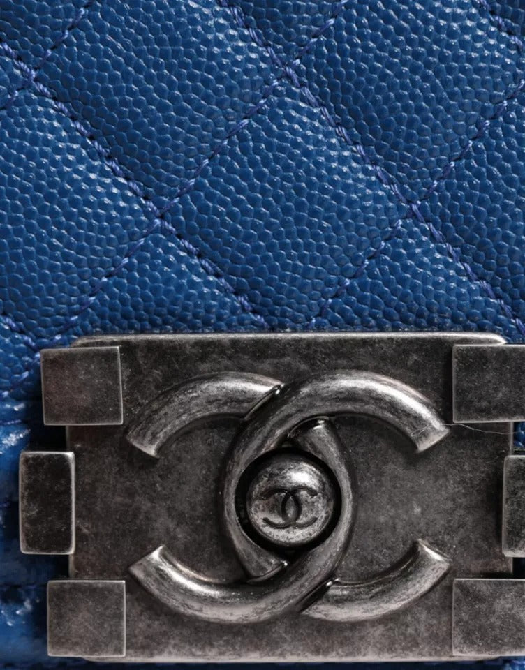 Chanel Blue Lambskin Double Chain Leather Medium Shoulder Bag -  Luxury Shoulder Bag for Women -  Chanel. Chanel Blue Lambskin Double Chain Leather Medium Shoulder Bag -  Luxury Shoulder Bag for Women -  Chanel.