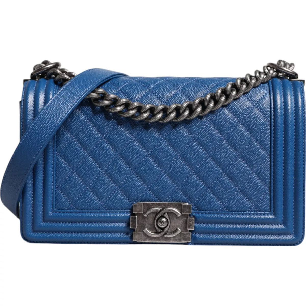 Chanel Blue Lambskin Double Chain Leather Medium Shoulder Bag -  Luxury Shoulder Bag for Women -  Chanel.