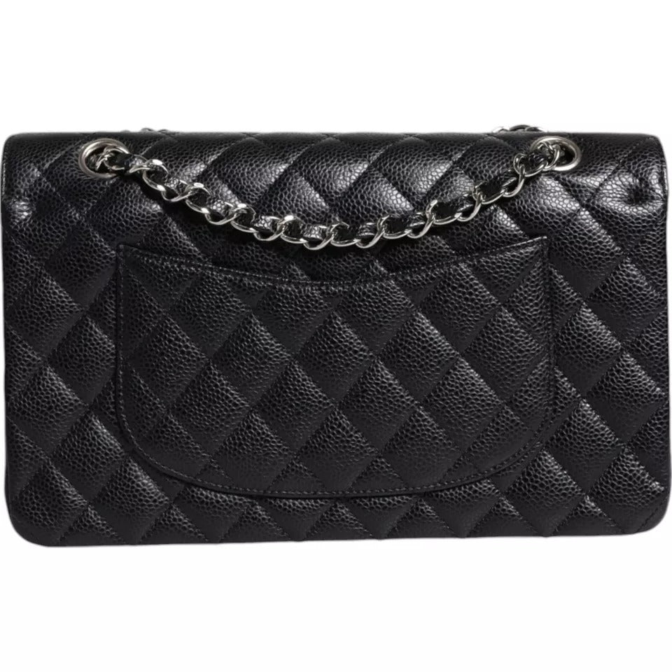 Chanel Black Caviar Medium Classic Double Flap Shoulder Quilted Silver Bag -  Luxury Shoulder Bag for Women -  Chanel. Chanel Black Caviar Medium Classic Double Flap Shoulder Quilted Silver Bag -  Luxury Shoulder Bag for Women -  Chanel.