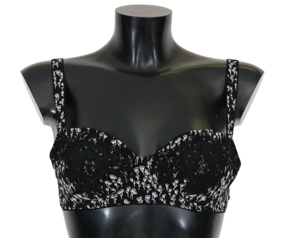 Dolce & Gabbana Black Silk White Lace Stretch Underwear Bra -   -  Dolce & Gabbana.