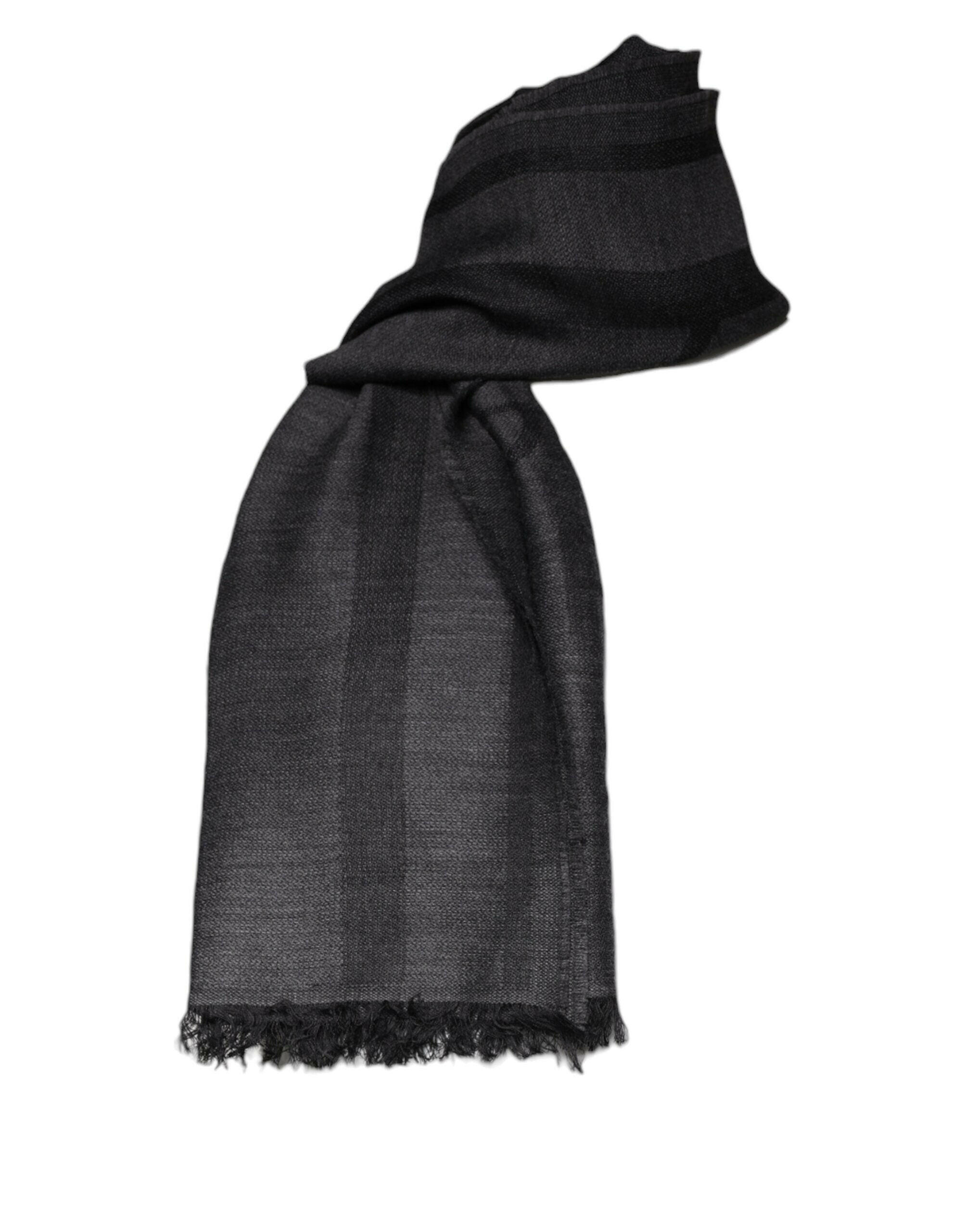 GF Ferre Dark Gray Wool Viscose Foulard Patterned Scarf -   -  GF Ferre.