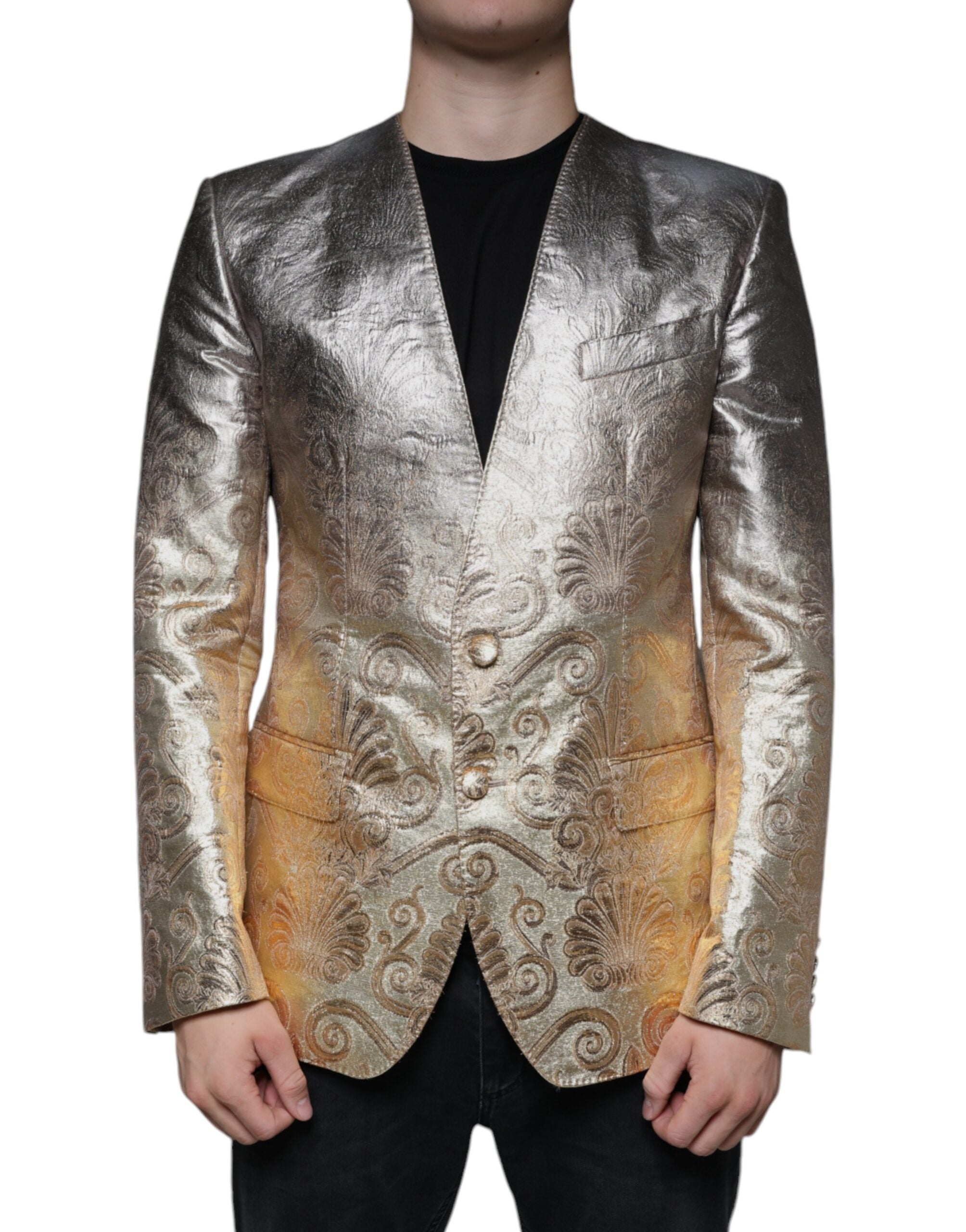Dolce & Gabbana Gold Jacquard Single Breasted Dress Blazer -   -  Dolce & Gabbana.