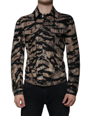 Dolce & Gabbana Brown Tiger Button Down Collared Jacket - - Dolce & Gabbana.