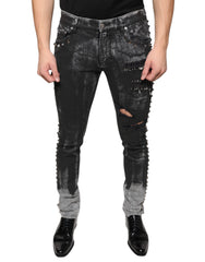 Dolce & Gabbana Black Embellished Cotton Skinny Denim Jeans - - Dolce & Gabbana.