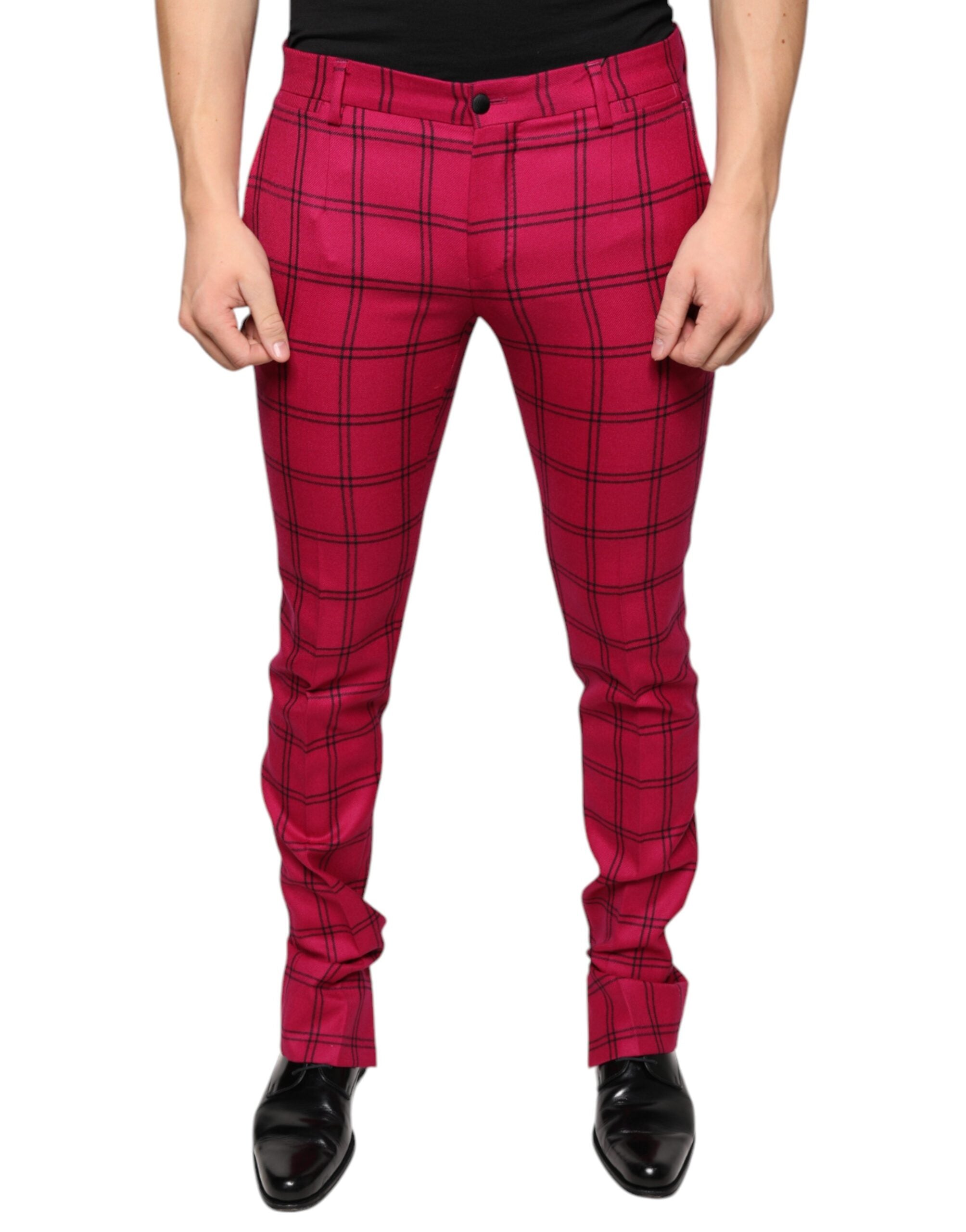 Dolce & Gabbana Pink Checkered Wool Skinny Pants - - Dolce & Gabbana.