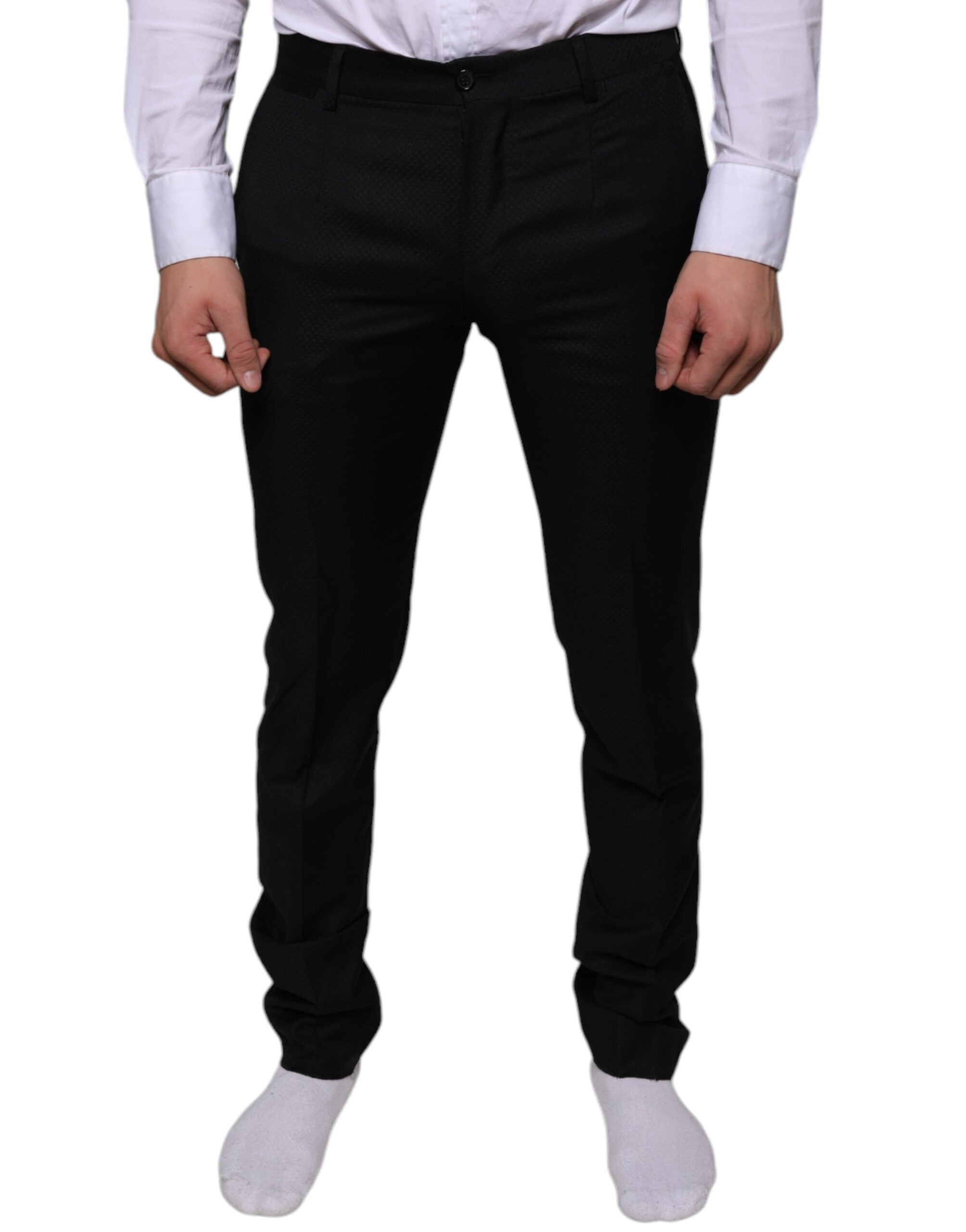 Dolce & Gabbana Black Wool Skinny Dress Formal Pants - - Dolce & Gabbana.