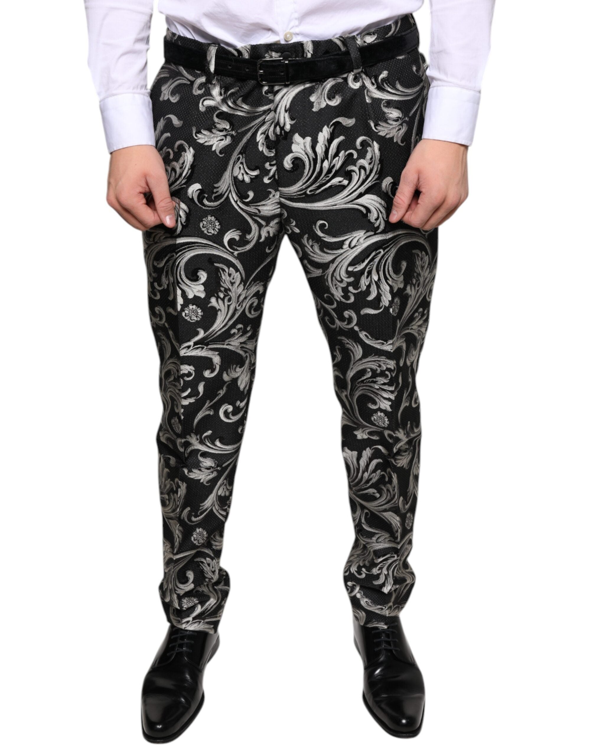 Dolce & Gabbana Black Jacquard Skinny Dress Pants -   -  Dolce & Gabbana.