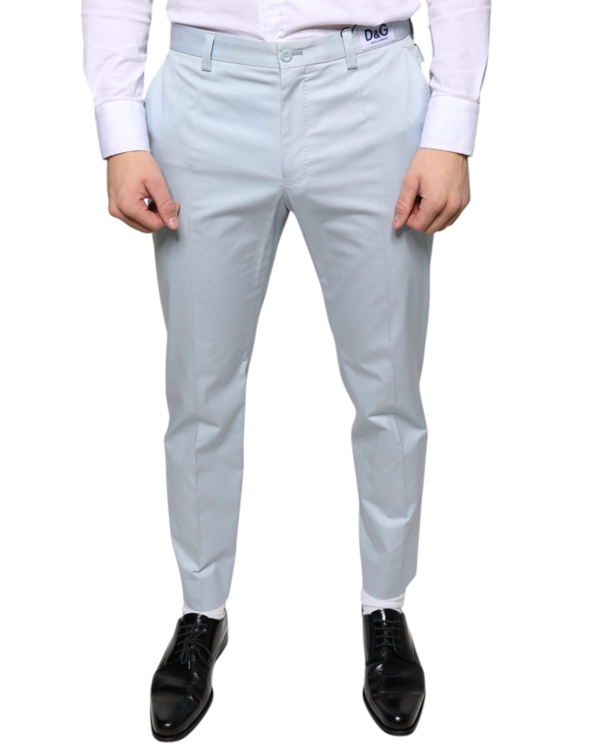 Dolce & Gabbana Light Blue Cotton Dress Pants - - Dolce & Gabbana.