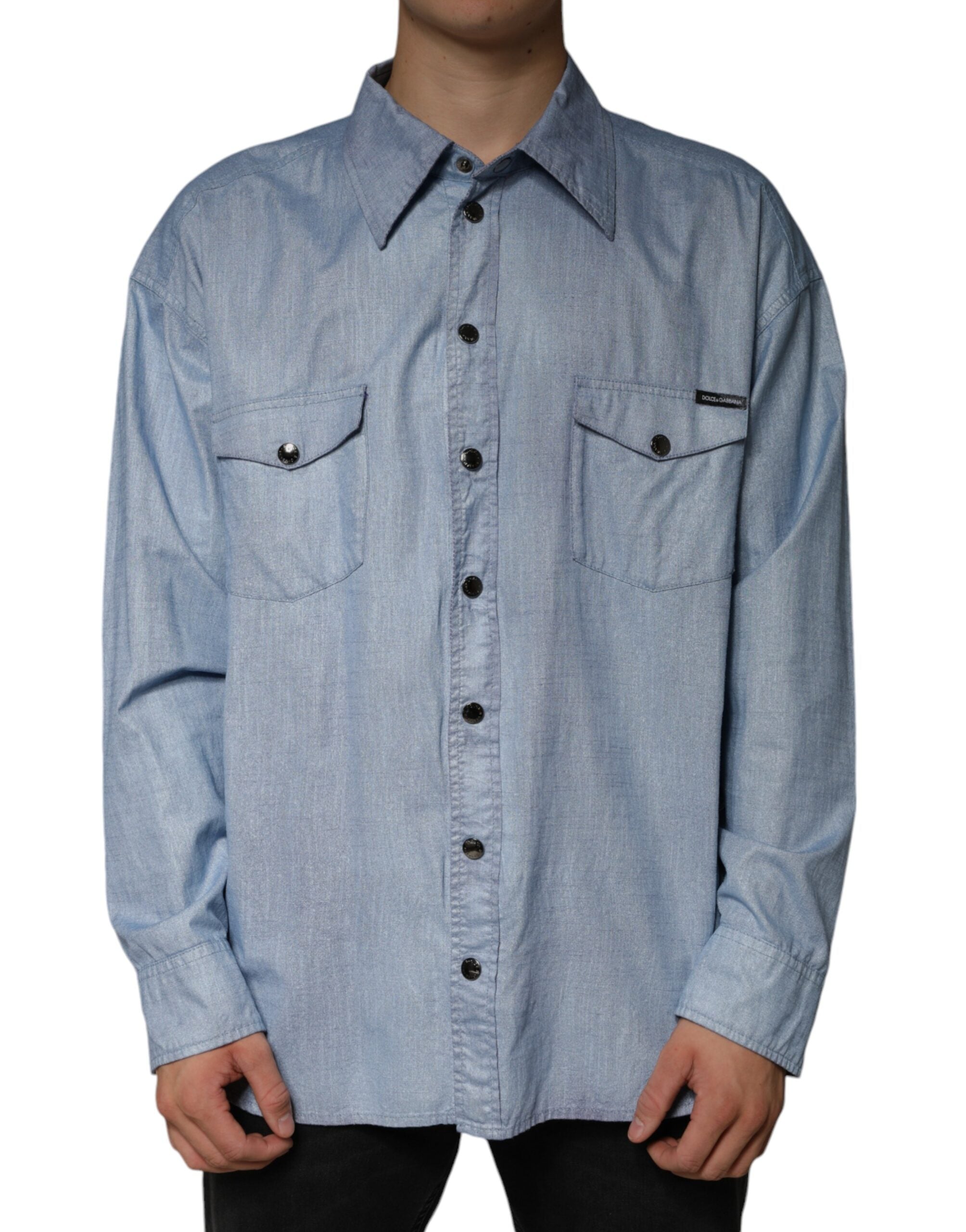 Dolce & Gabbana Light Blue Cotton Button Down Casual Shirt - - Dolce & Gabbana.