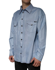 Dolce & Gabbana Light Blue Cotton Button Down Casual Shirt - - Dolce & Gabbana.