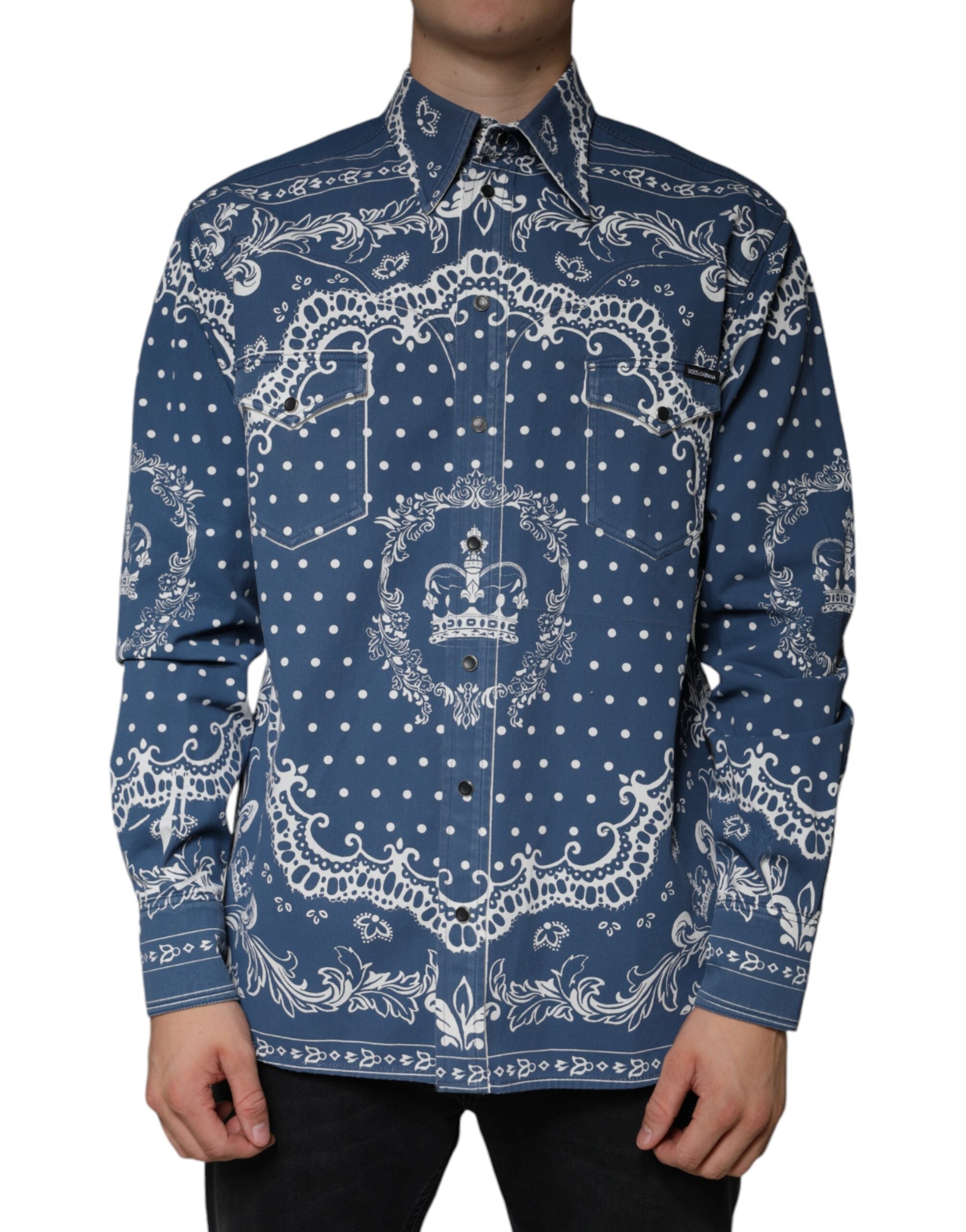 Dolce & Gabbana Blue White Bandana Print Cotton Casual Shirt - - Dolce & Gabbana.