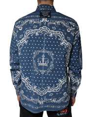 Dolce & Gabbana Blue White Bandana Print Cotton Casual Shirt - - Dolce & Gabbana.