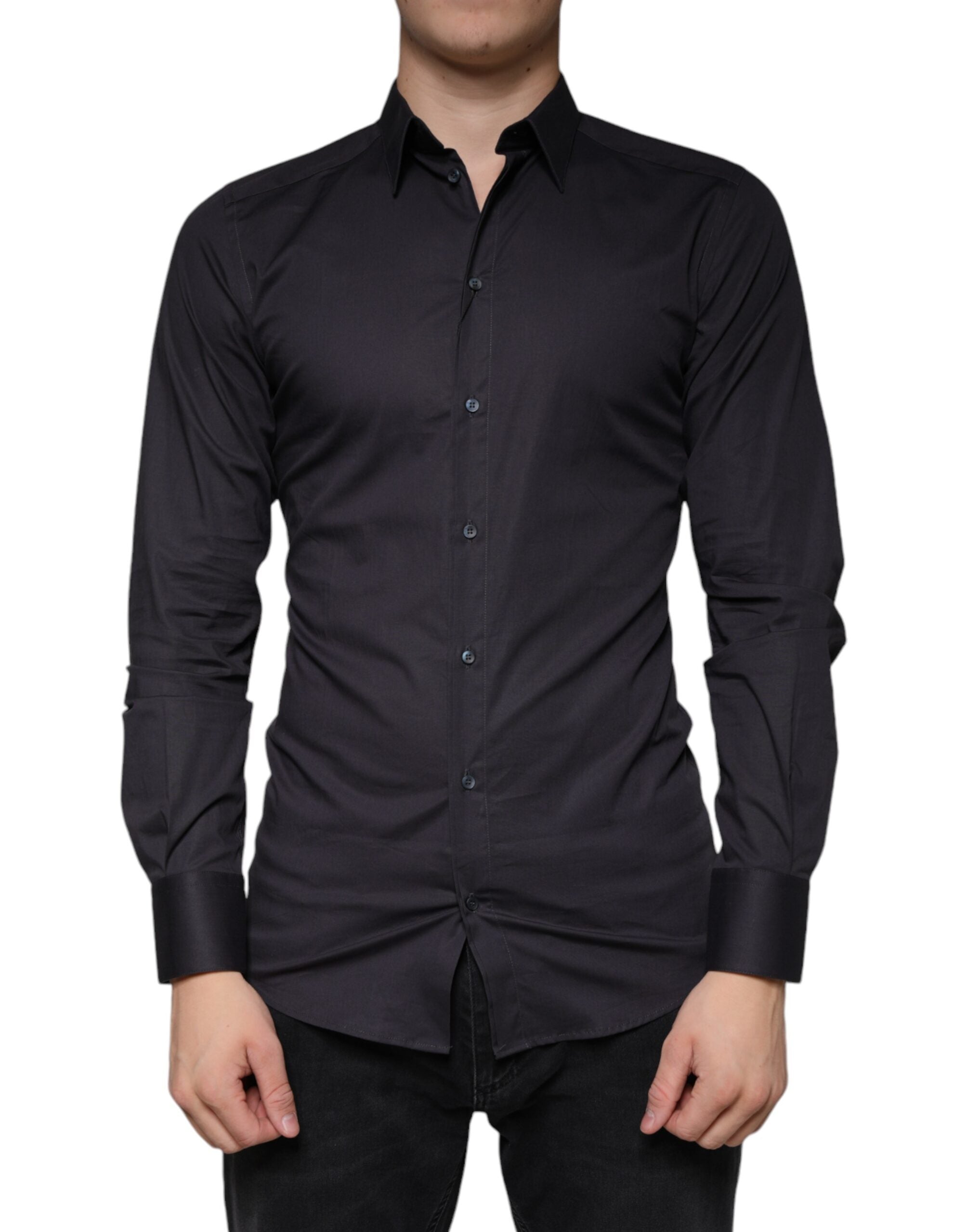 Dolce & Gabbana Black Cotton Stretch Dress GOLD Formal Shirt - - Dolce & Gabbana.