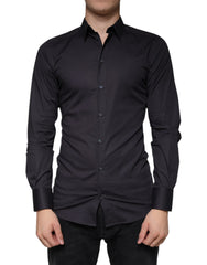 Dolce & Gabbana Black Cotton Stretch Dress GOLD Formal Shirt - - Dolce & Gabbana.
