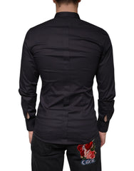 Dolce & Gabbana Black Cotton Stretch Dress GOLD Formal Shirt - - Dolce & Gabbana.