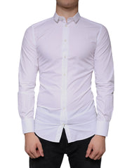 Dolce & Gabbana White Cotton Dress GOLD Formal Collared Shirt - - Dolce & Gabbana.
