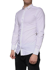 Dolce & Gabbana White Cotton Dress GOLD Formal Collared Shirt - - Dolce & Gabbana.