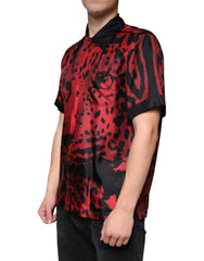 Dolce & Gabbana Red Leopard Silk Button Down Casual Shirt - - Dolce & Gabbana.