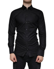 Dolce & Gabbana Black Cotton Stretch Dress GOLD Formal Shirt - - Dolce & Gabbana.