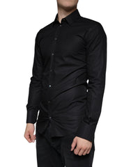 Dolce & Gabbana Black Cotton Stretch Dress GOLD Formal Shirt - - Dolce & Gabbana.
