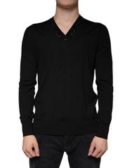 Dolce & Gabbana Black Embellished V-neck Pullover Sweater - - Dolce & Gabbana.