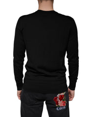 Dolce & Gabbana Black Embellished V-neck Pullover Sweater - - Dolce & Gabbana.