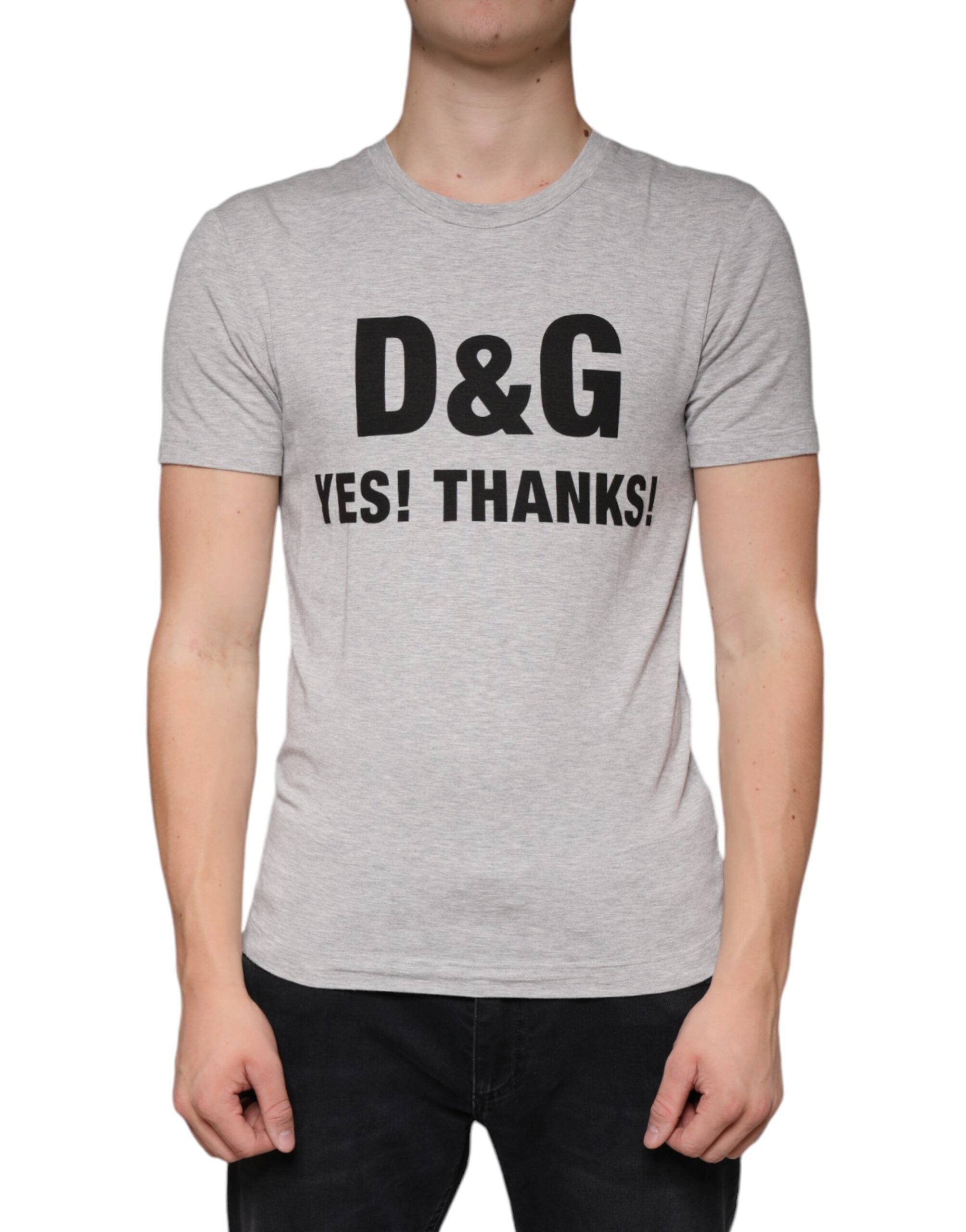Dolce & Gabbana Gray Logo Print Crewneck Short Sleeve T-shirt - - Dolce & Gabbana.