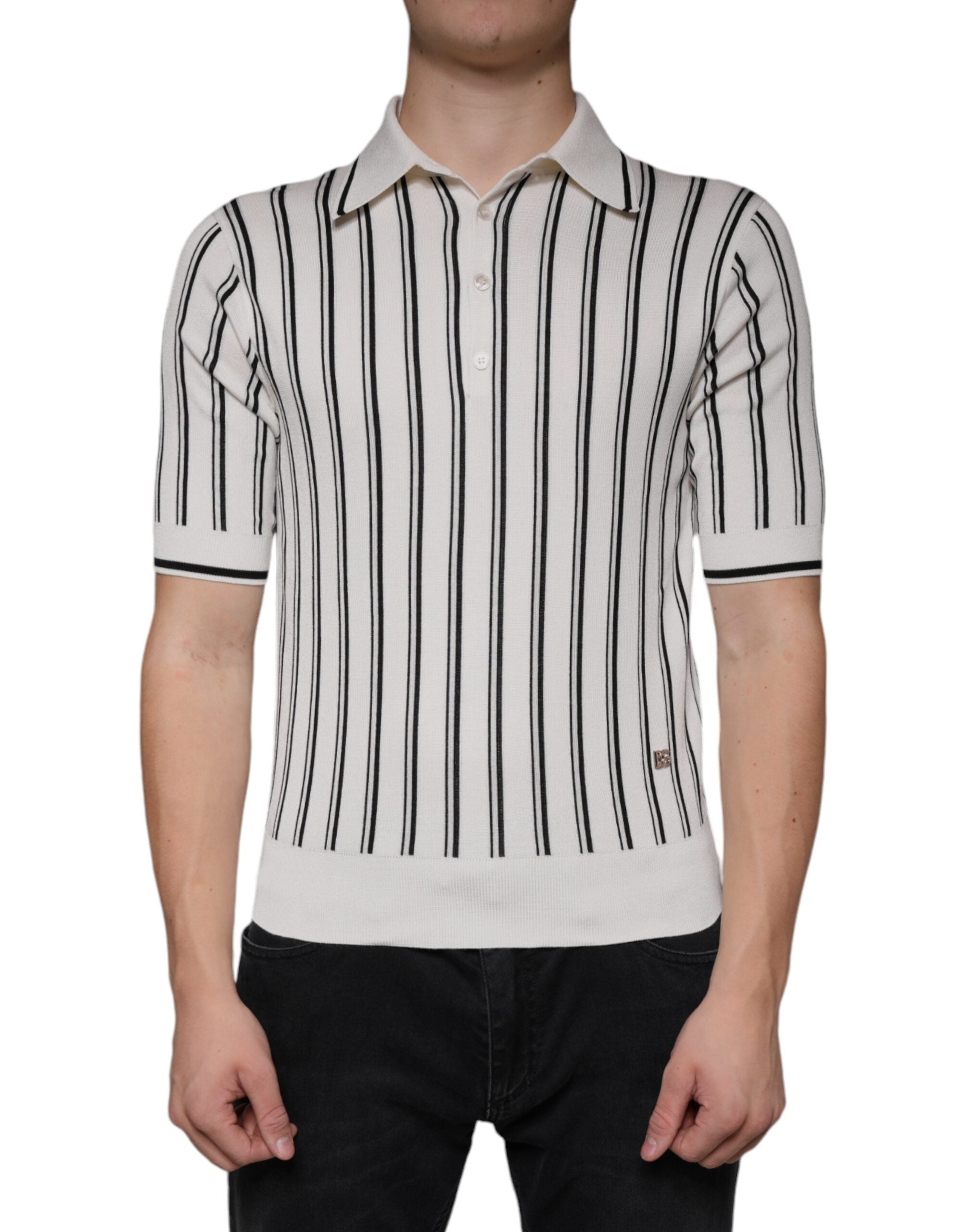 Dolce & Gabbana White Black Stripe Polo Short Sleeve T-shirt - - Dolce & Gabbana.