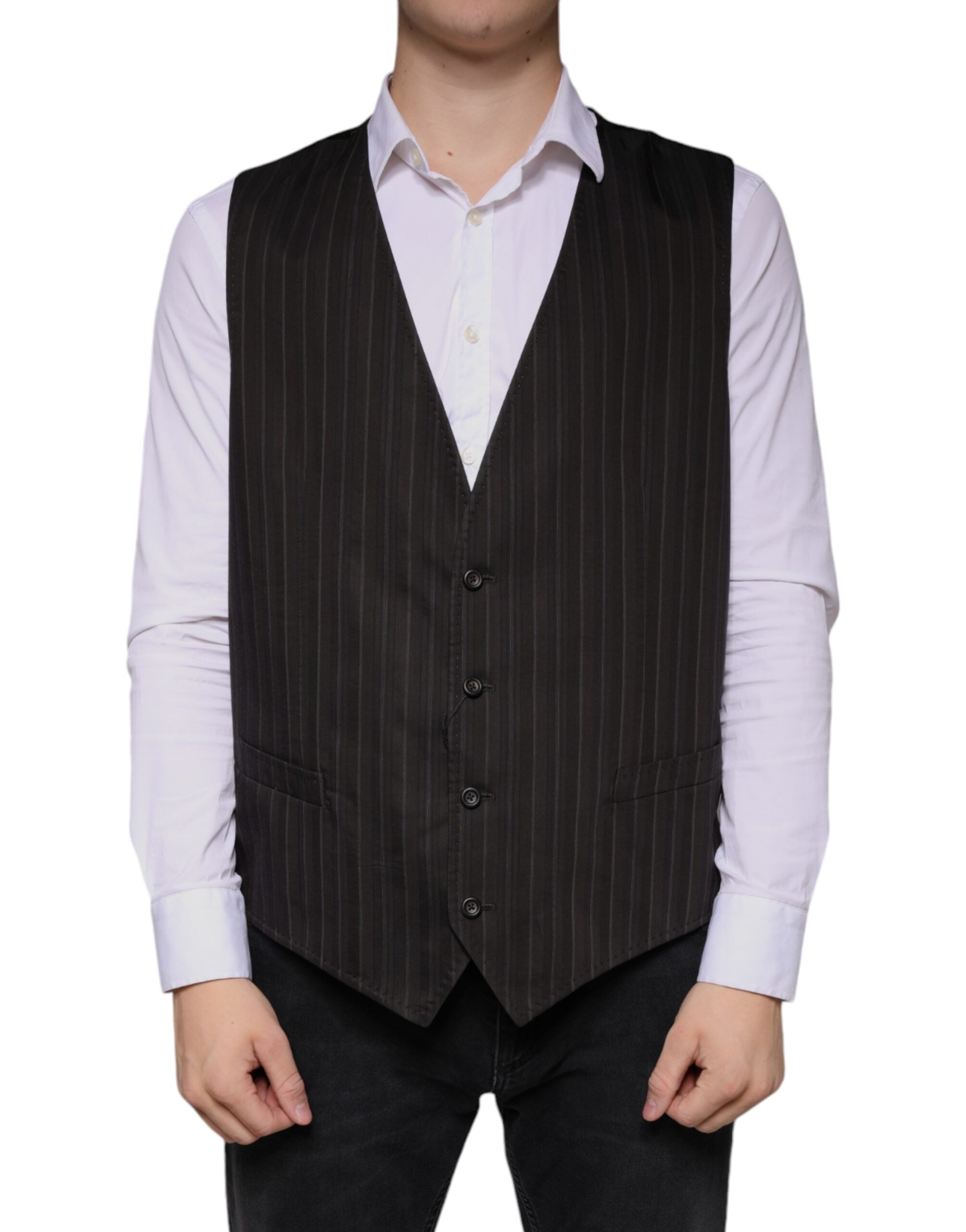 Dolce & Gabbana Black Cotton Waistcoat Dress Formal Vest - - Dolce & Gabbana.