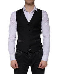 Dolce & Gabbana Black Wool Waistcoat Dress Formal Vest - - Dolce & Gabbana.
