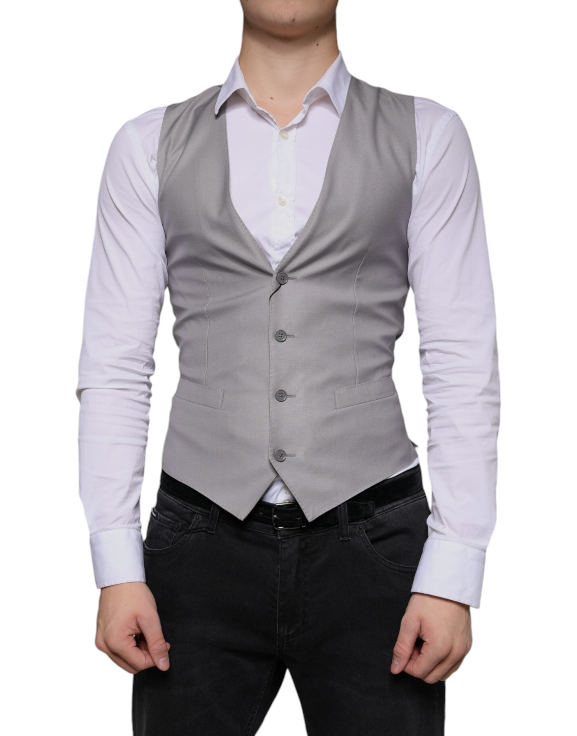 Dolce & Gabbana Light Gray Wool Formal Dress Waistcoat Vest - - Dolce & Gabbana.