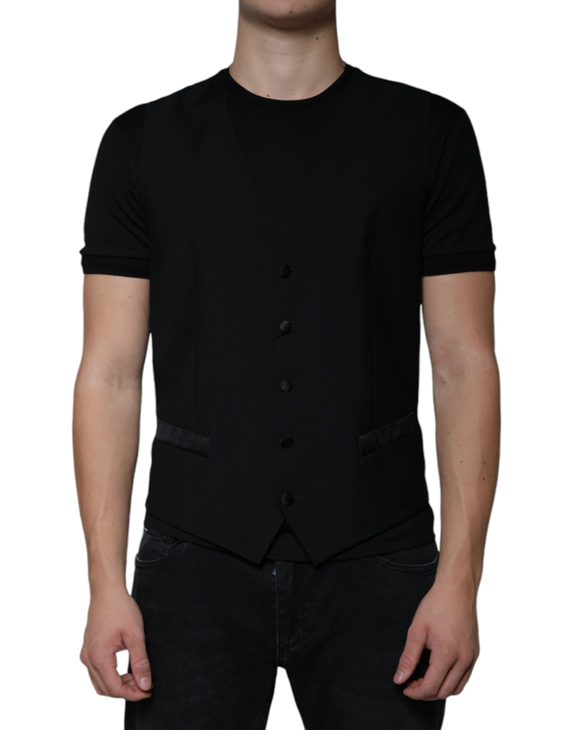 Dolce & Gabbana Black Wool Formal Dress Men Waistcoat Vest - - Dolce & Gabbana.