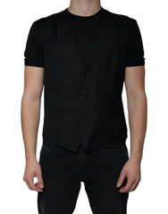 Dolce & Gabbana Black Wool Waistcoat Dress Formal Vest - - Dolce & Gabbana.